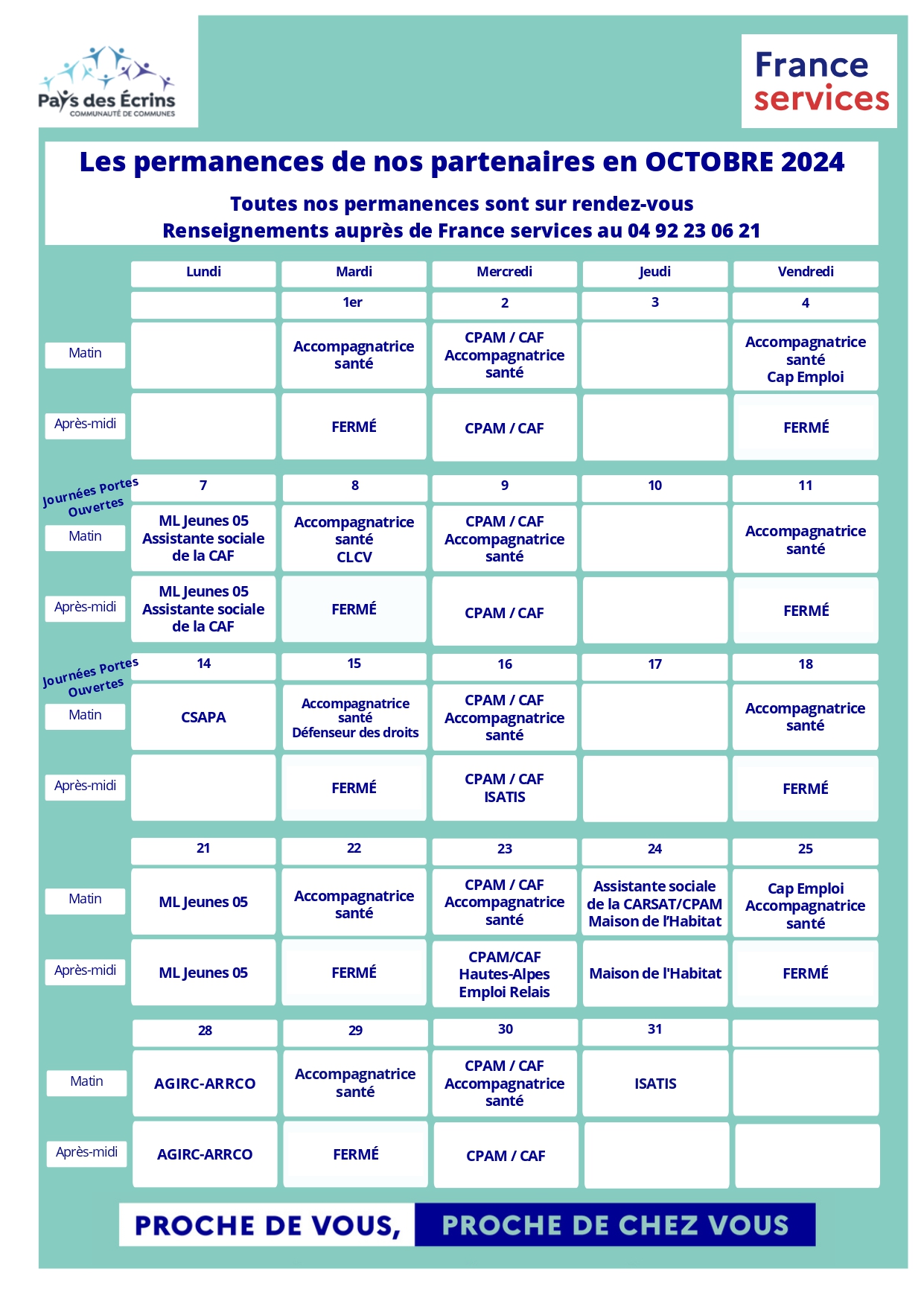 Planning permanences France services - Octobre 2024