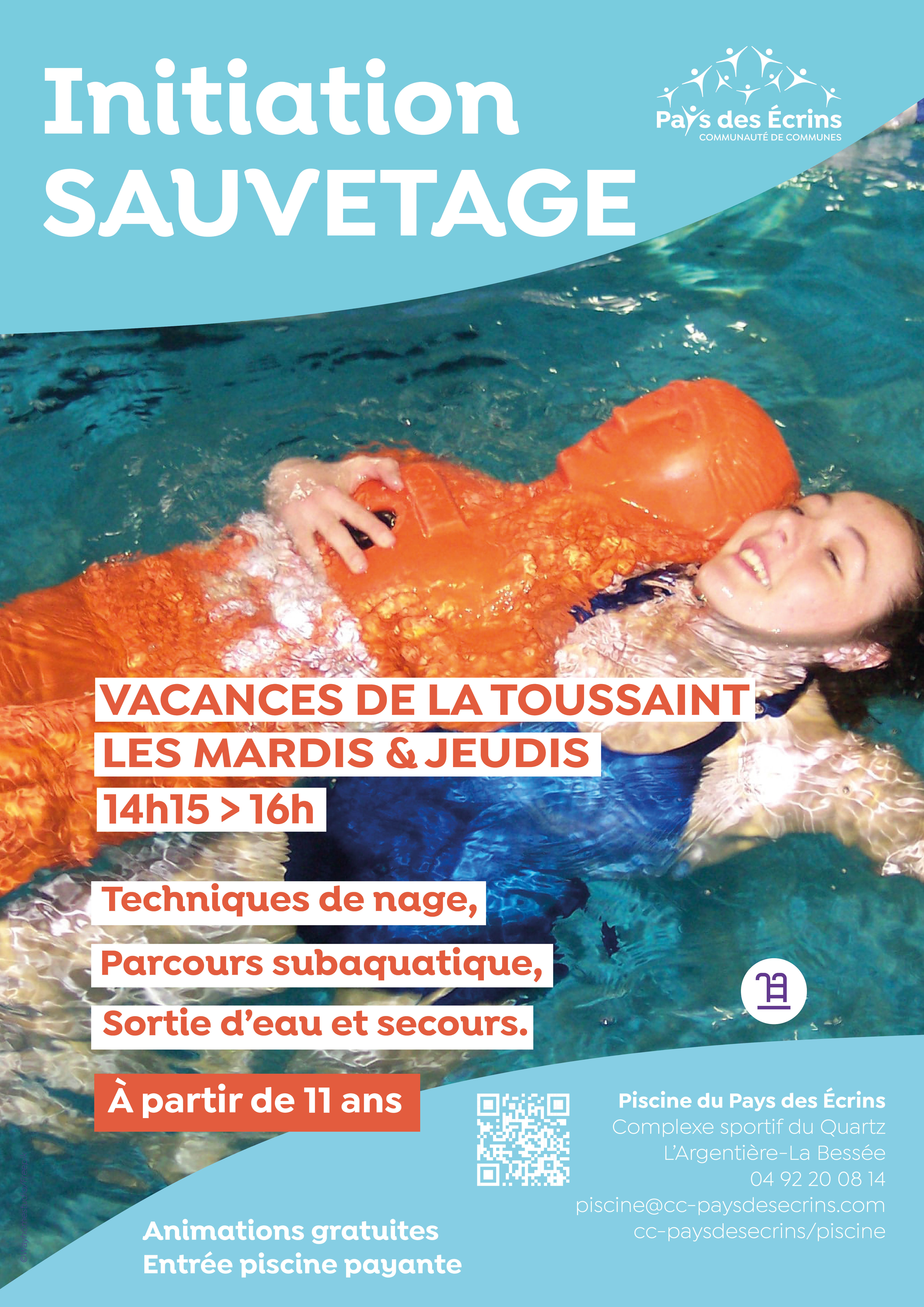 Initiation sauvetage à la piscine les mardis et jeudis des vacances de la Toussaint