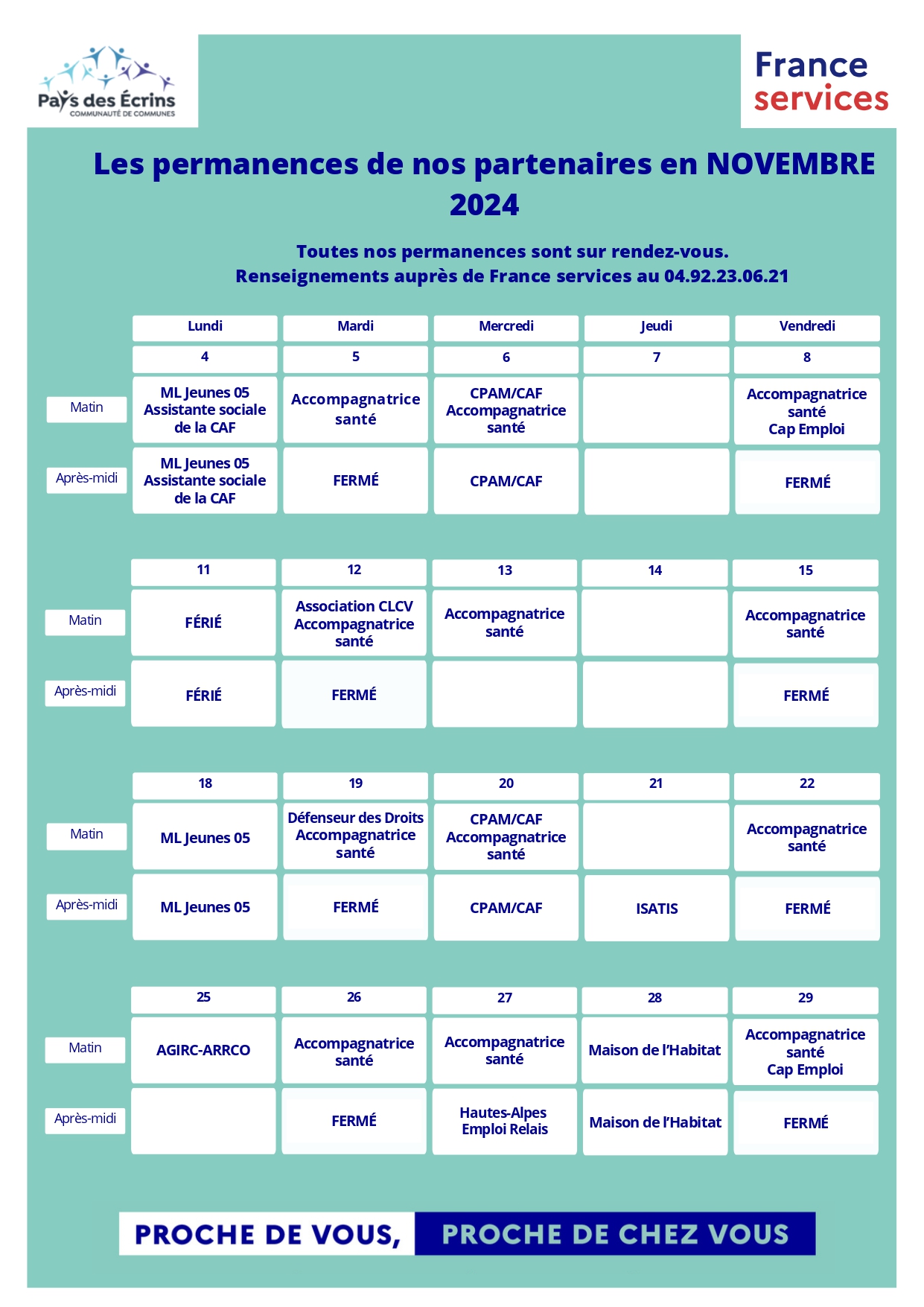 Planning permanences France services - Novembre 2024