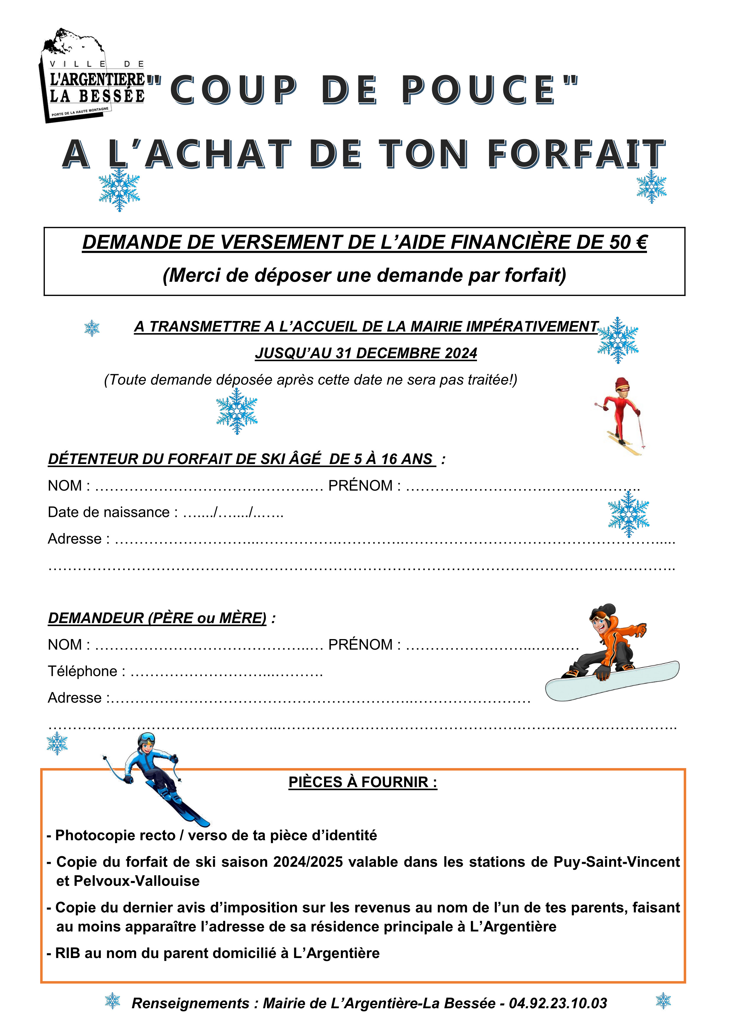 Coup de pouce forfaits ski