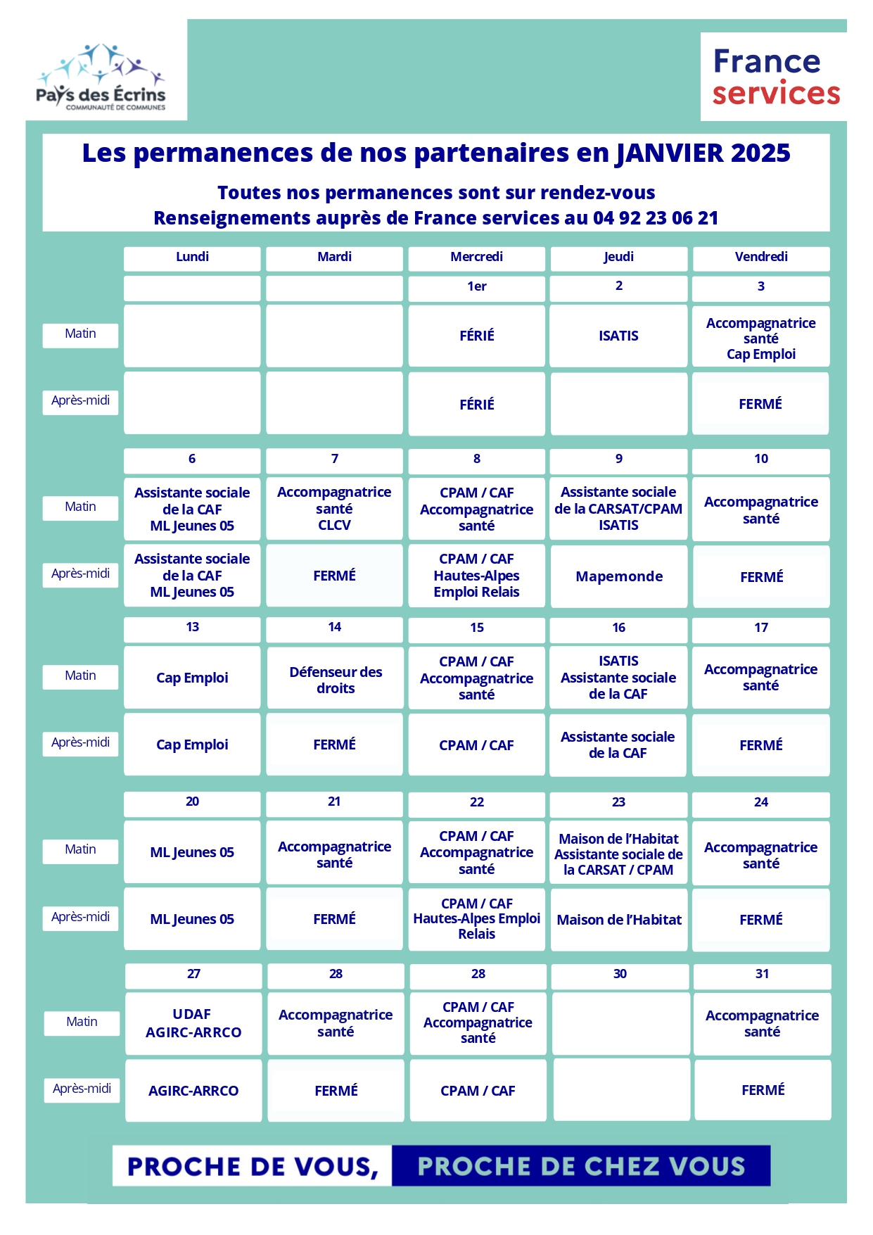 Planning permanences France services - janvier 2025