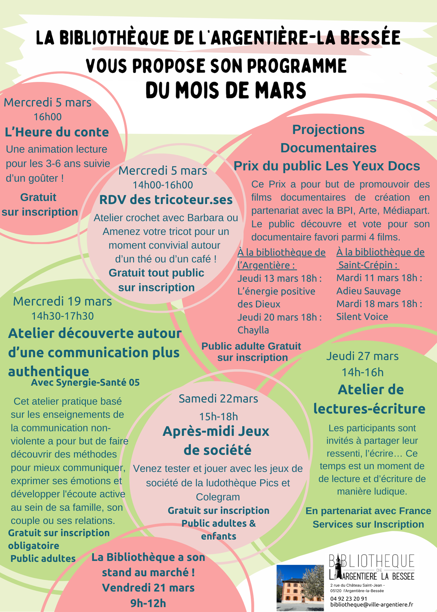 Programme d'animations de la bibliothèque - MARS 2025