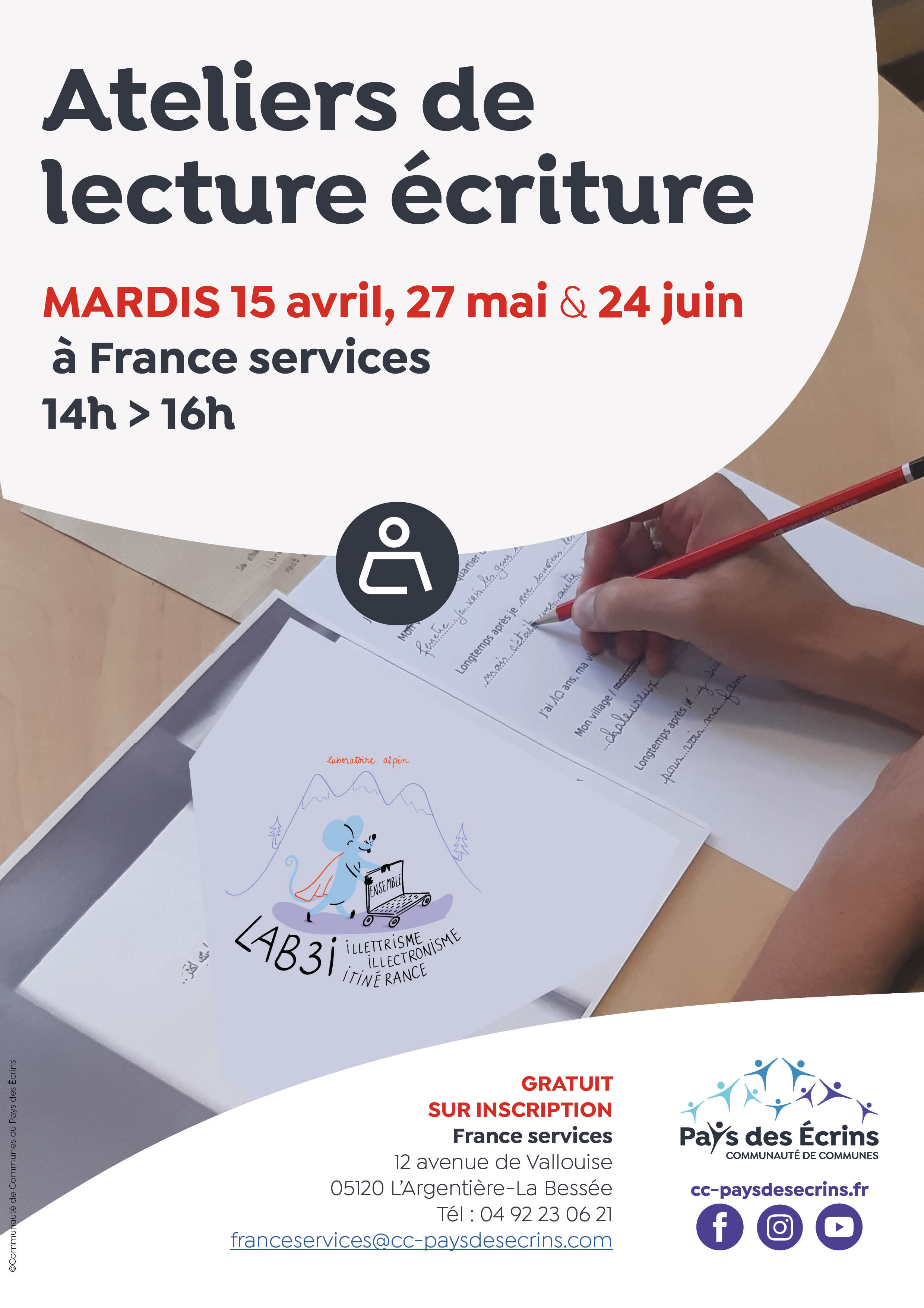 Ateliers de lecture écriture - 15 avril, 27 mai, 24 juin