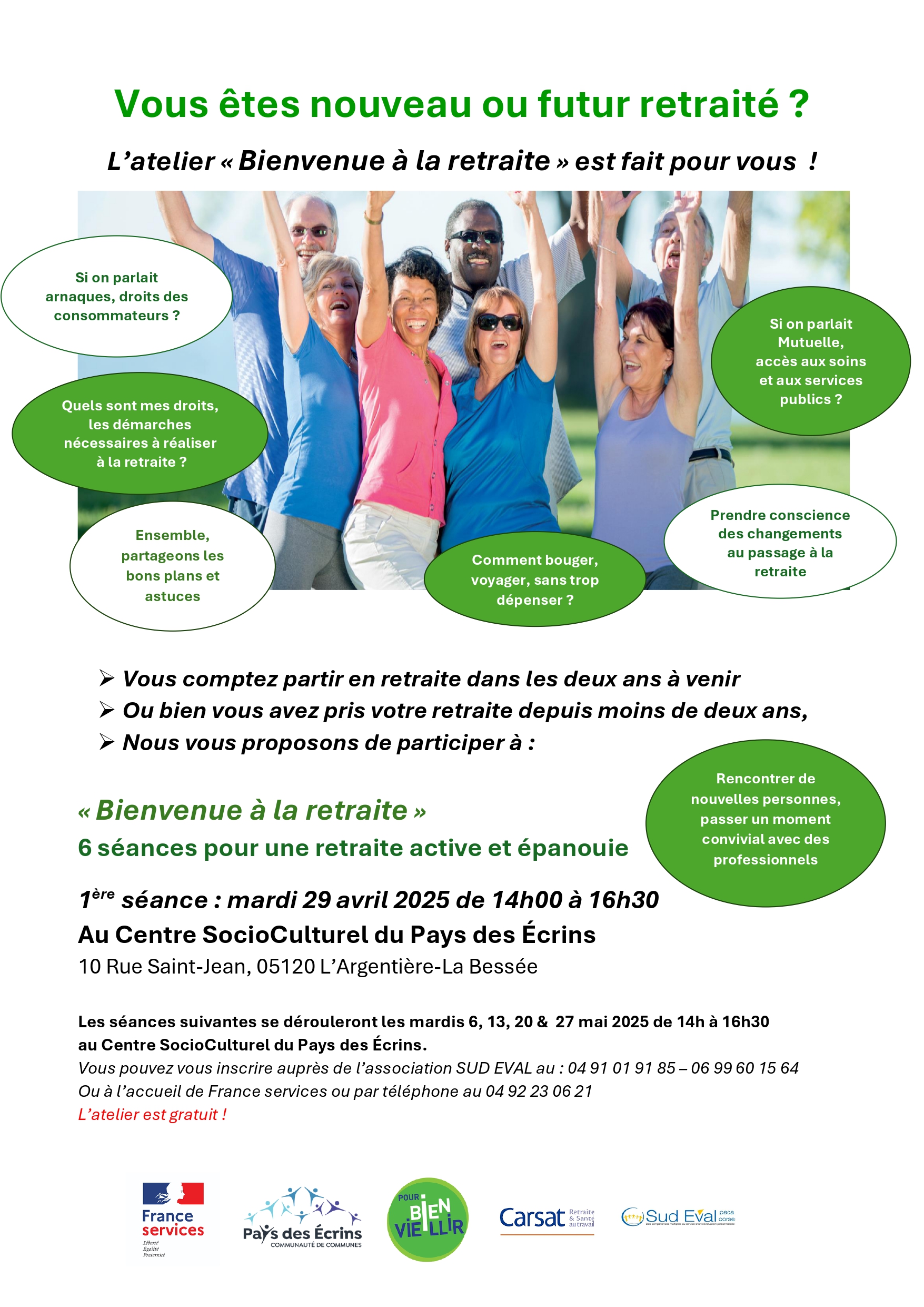  atelier « Bienvenue à la Retraite » du 29 avril 2025 au 27 mai 2025