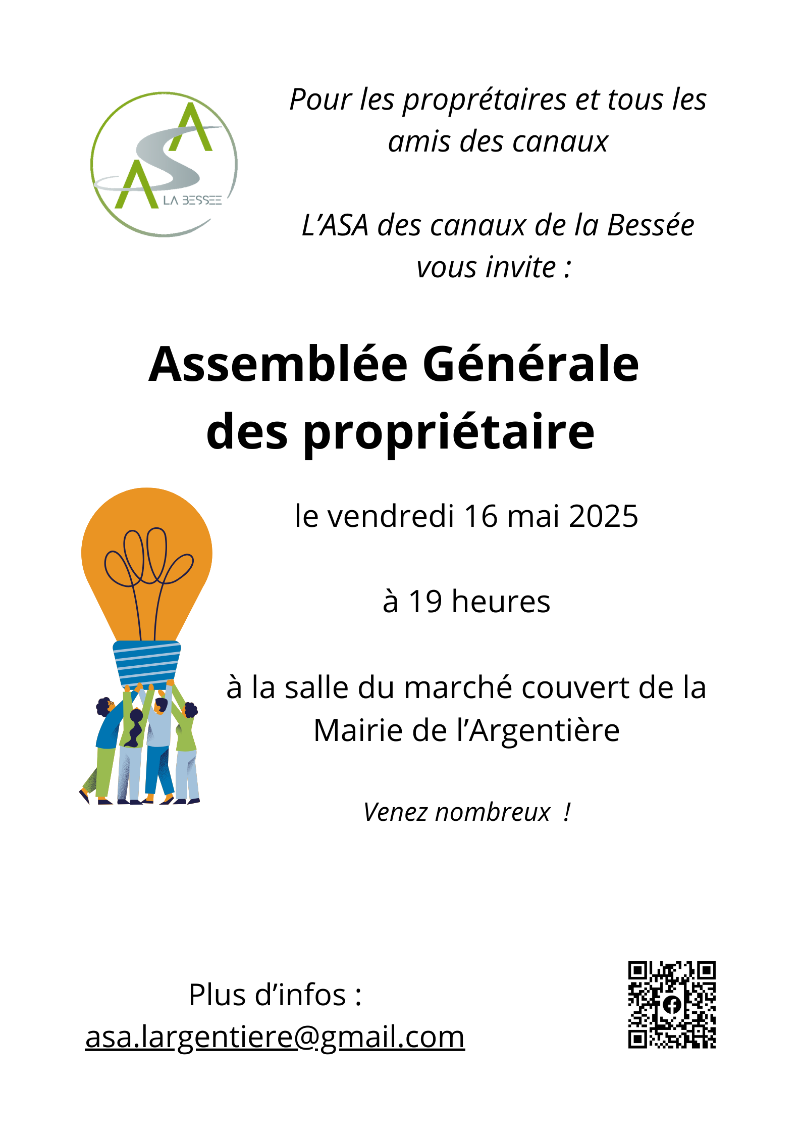 Assemblée générale de l'ASA des canaux de la Bessée - vendredi 16 mai
