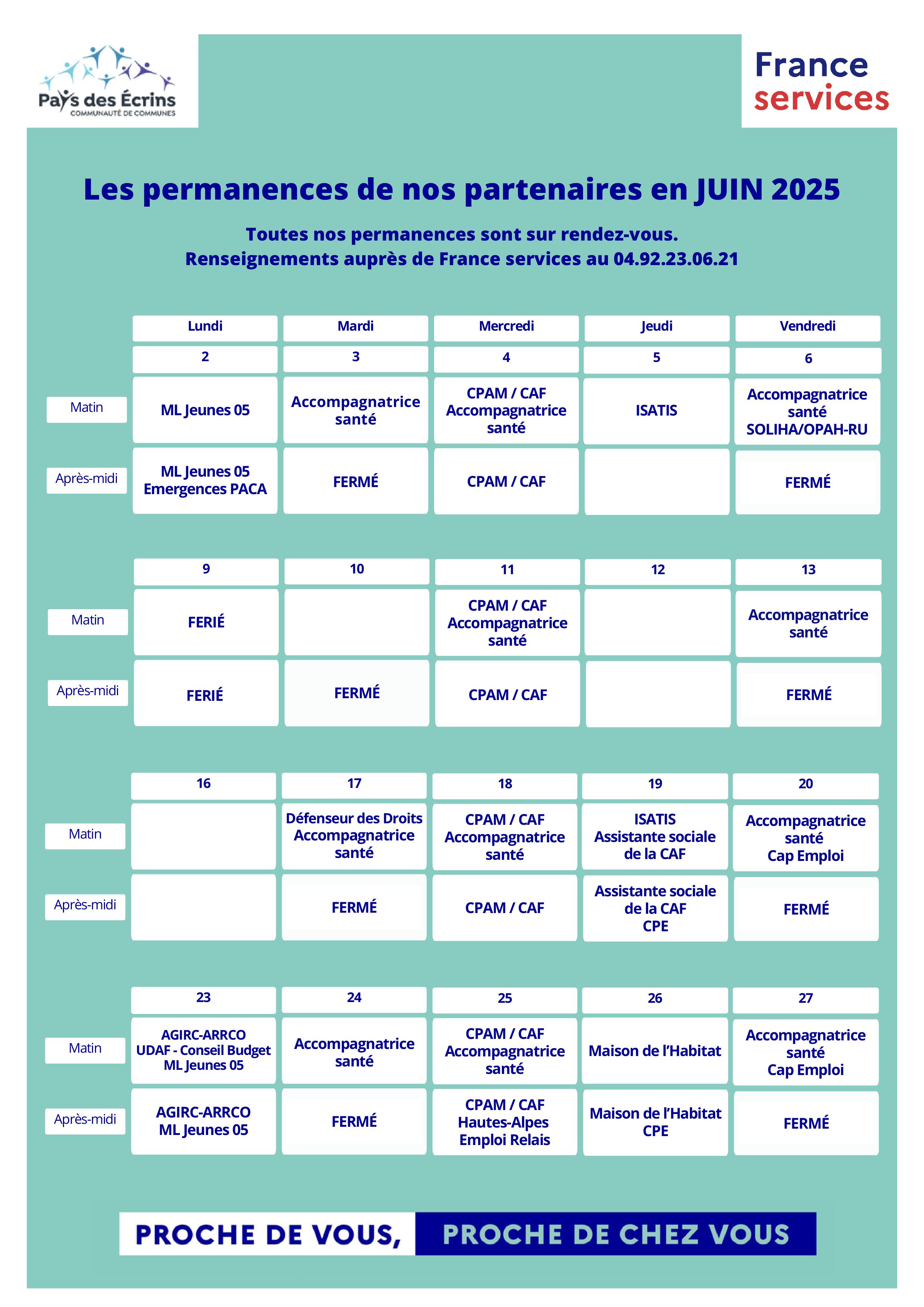 Planning permanences France services - juin 2025