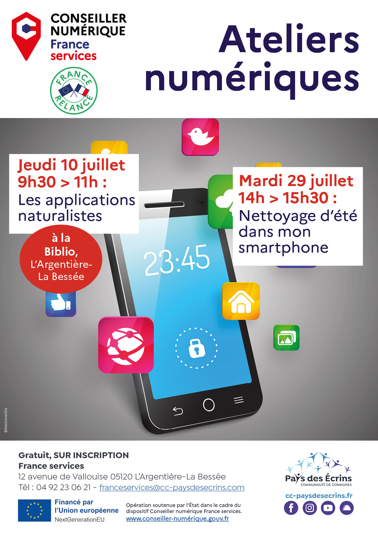 Ateliers numériques de l'Espace France services - 10 et 29 juillet