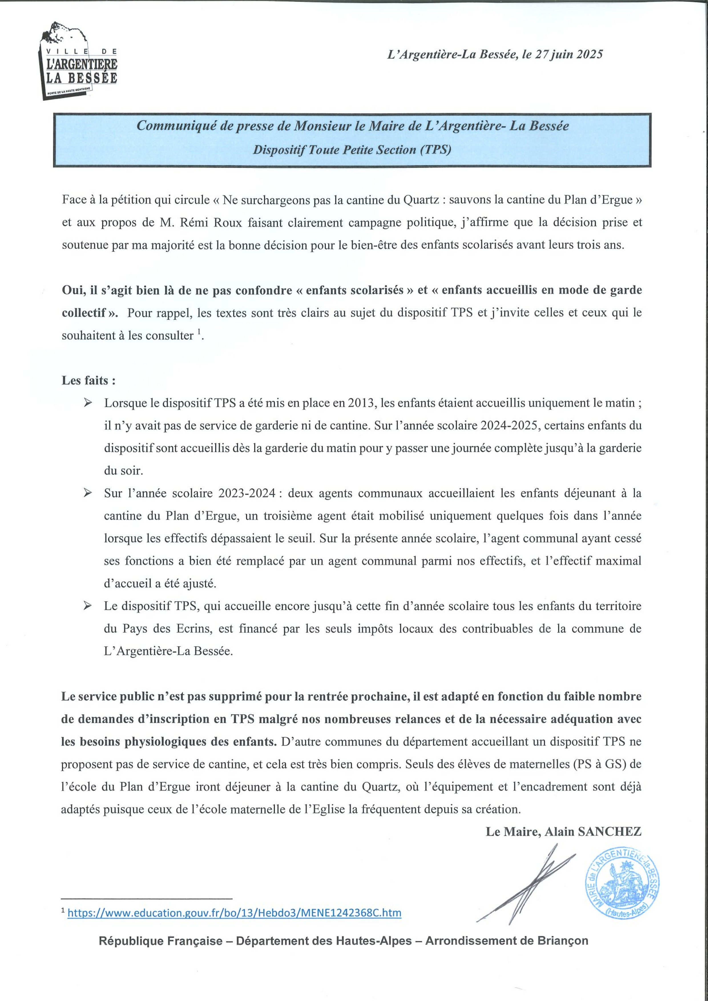27/06/2025: communiqué de presse - dispositif Toute Petite Section