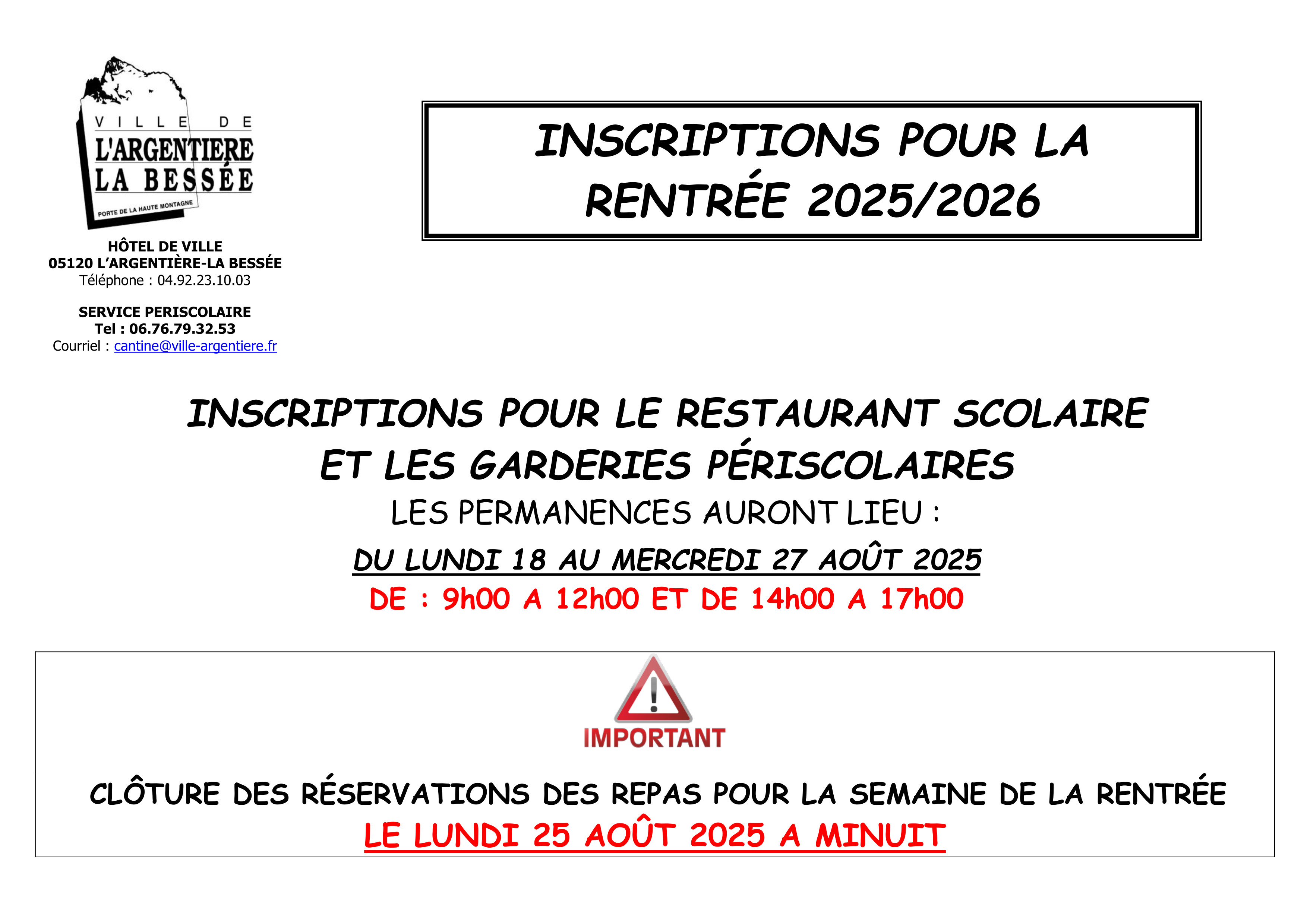 Inscriptions au restaurant scolaire et garderies périscolaires 2025/2026