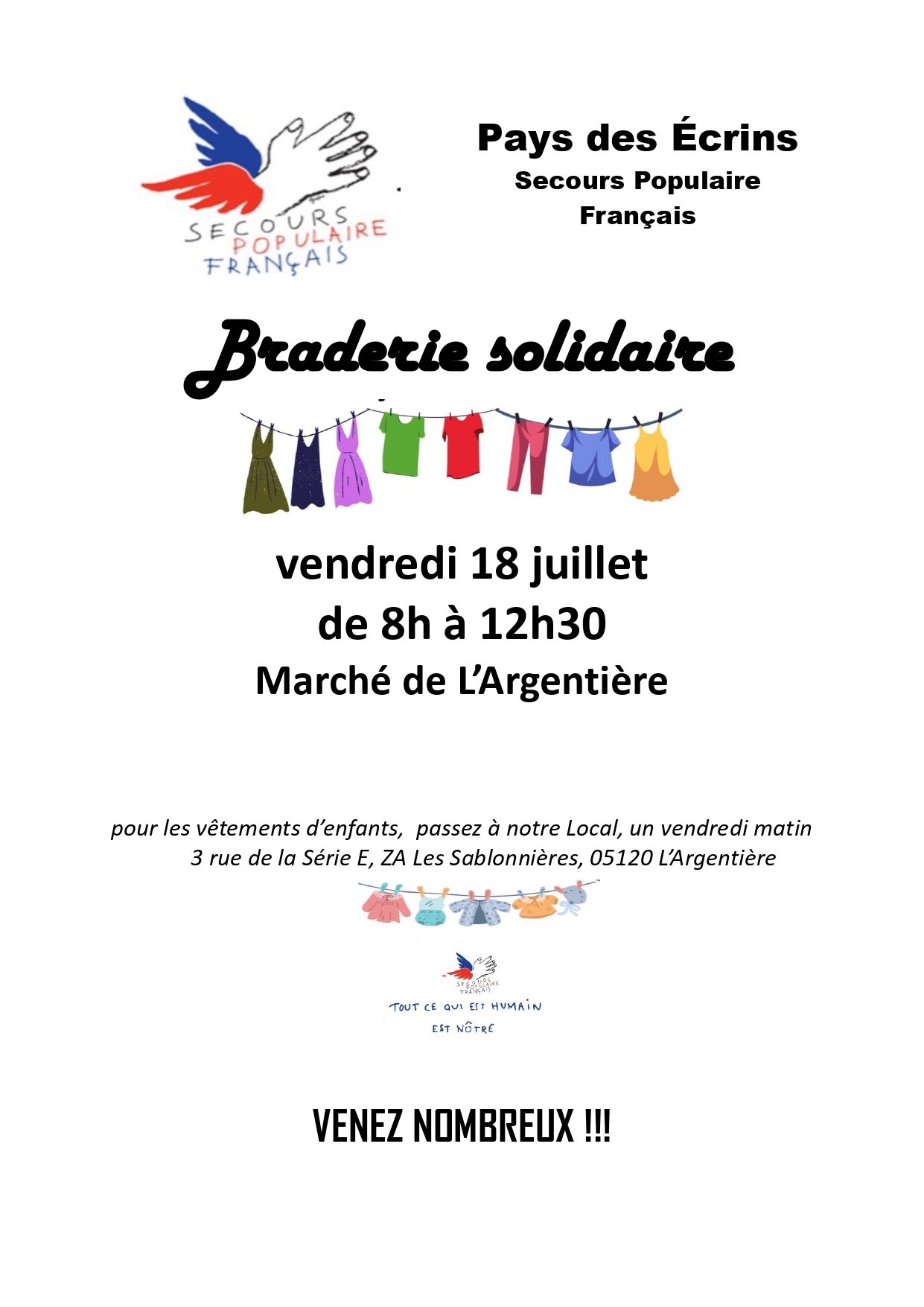 Stand braderie de vêtement Secours Pop - vendredi 18 juillet