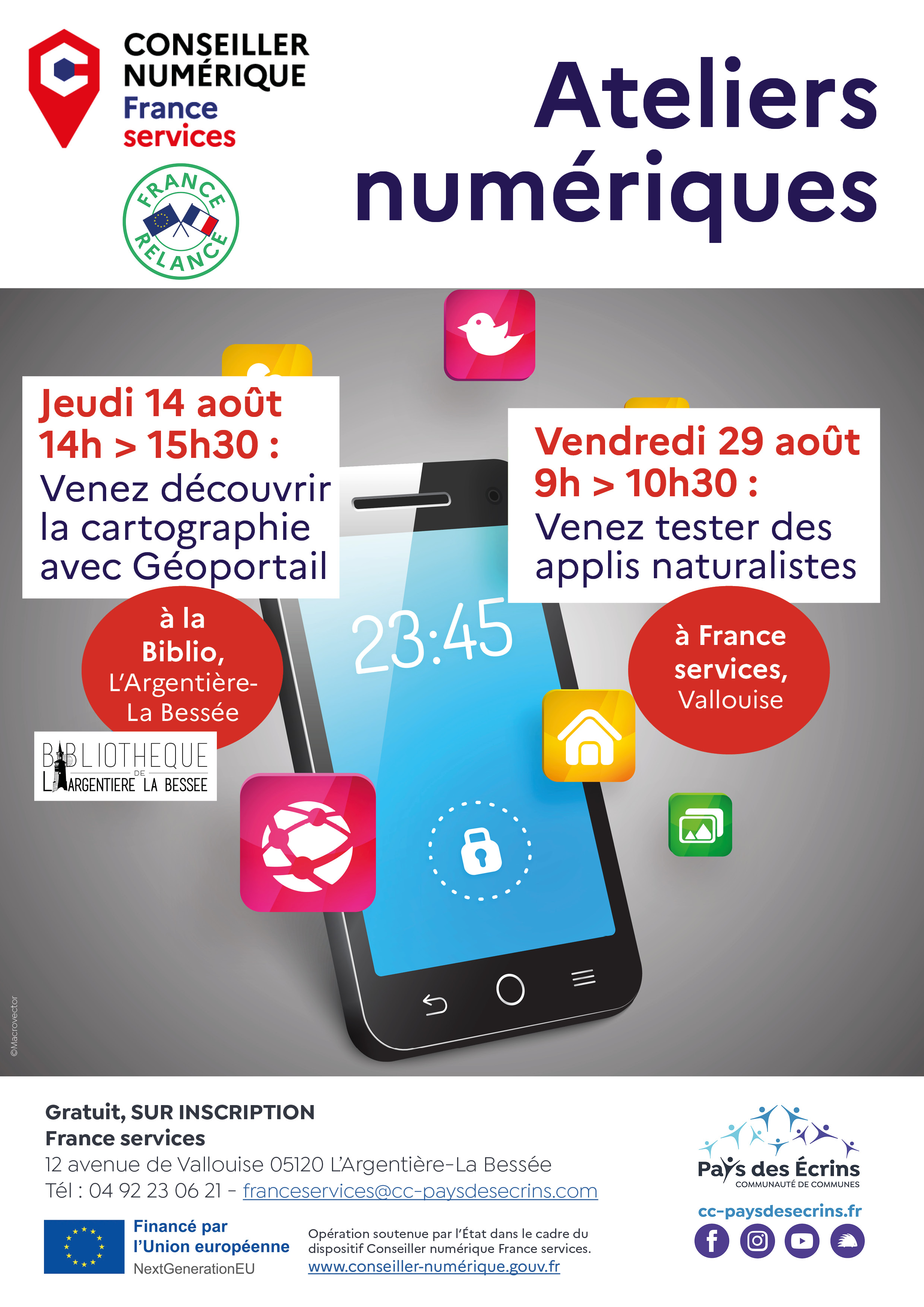 Ateliers numériques de l'Espace France services - 14 et 29 août