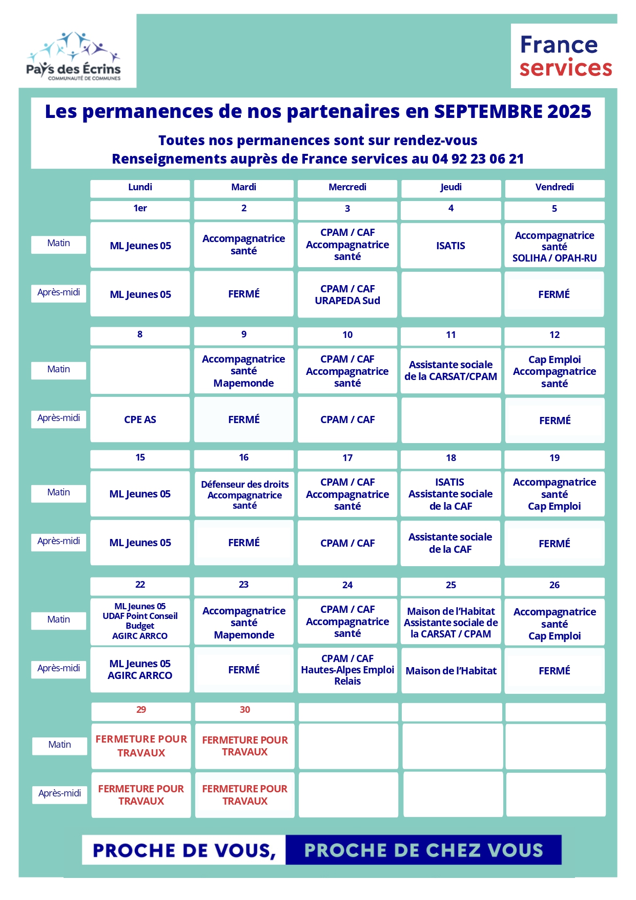 Planning permanences France services - septembre 2025