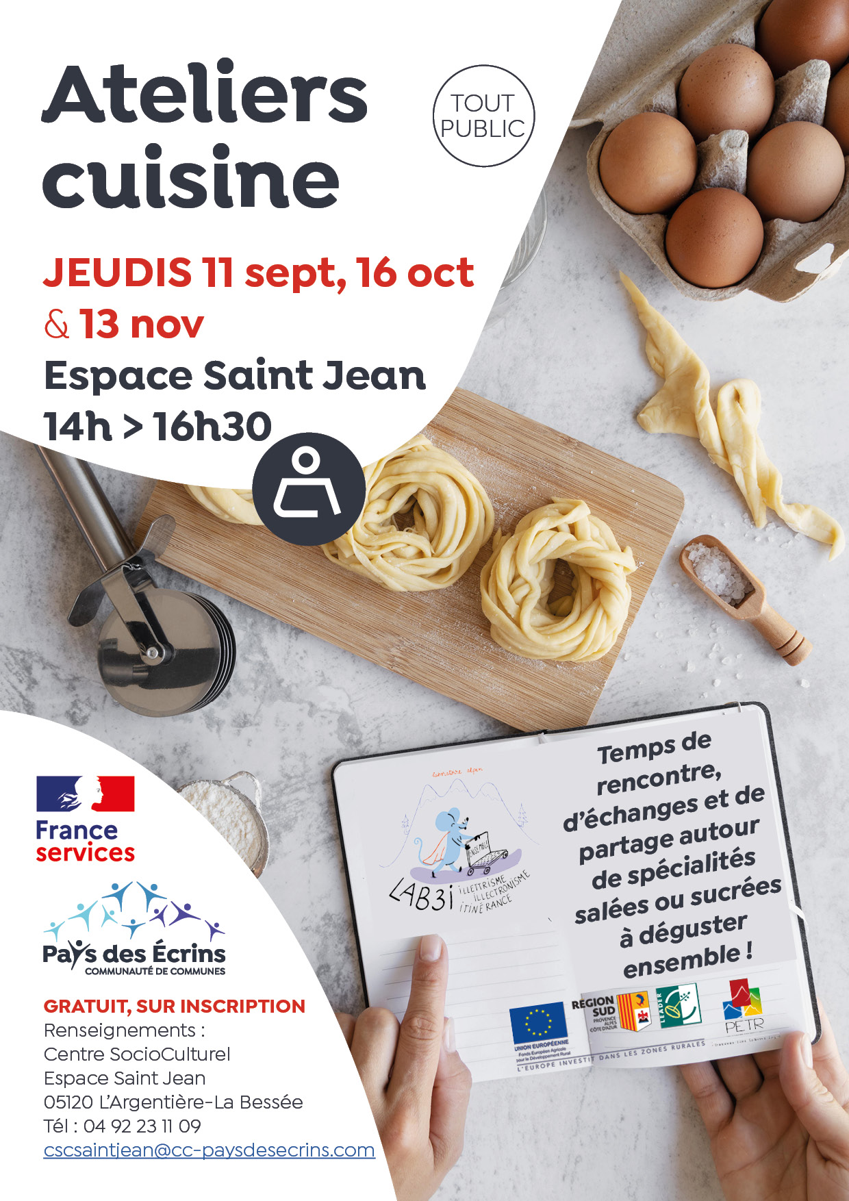 Ateliers cuisine de l'Espace France services - 11 sept, 16 oct et 13 nov