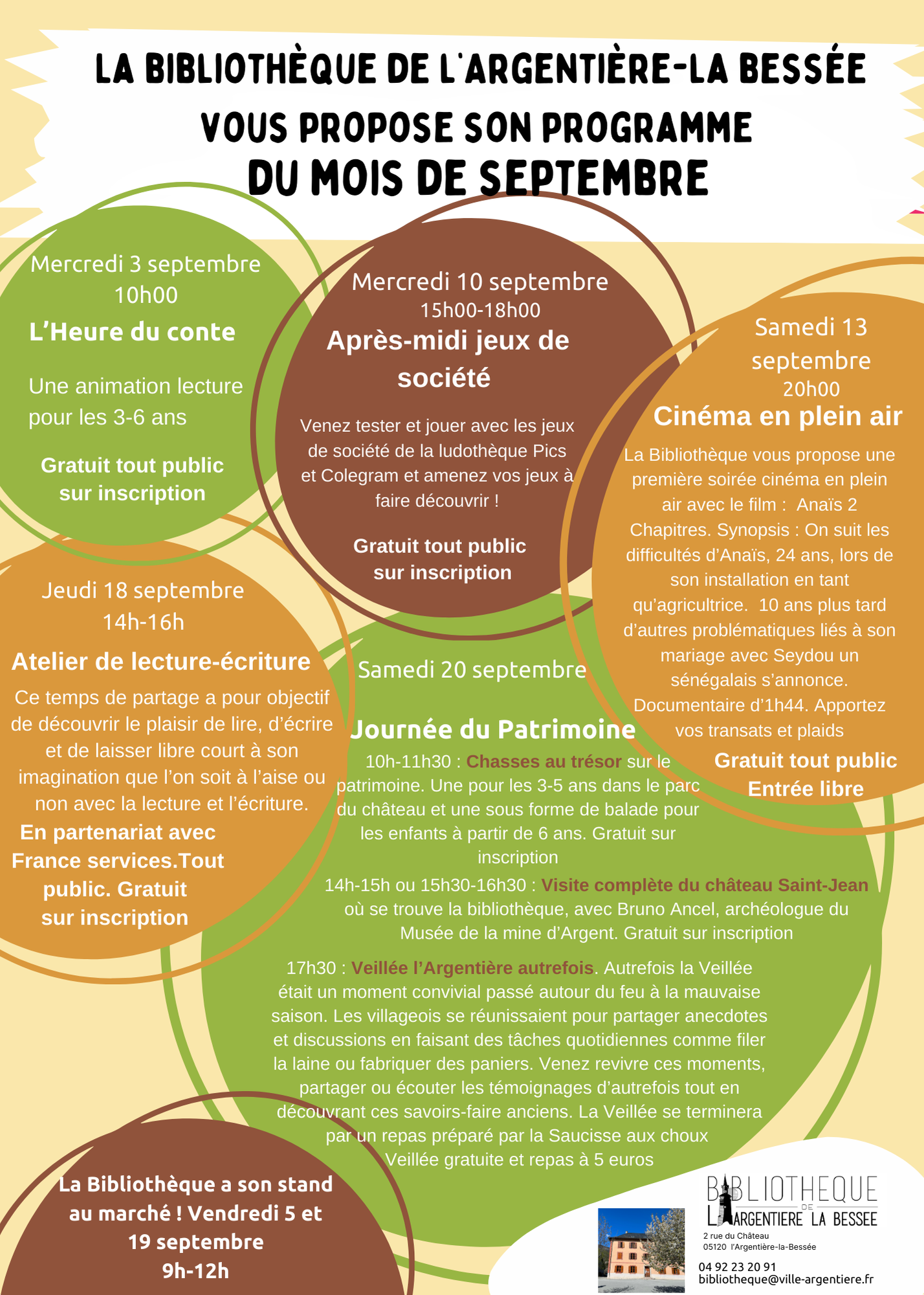Programme des animations du mois de septembre à la bibliothèque