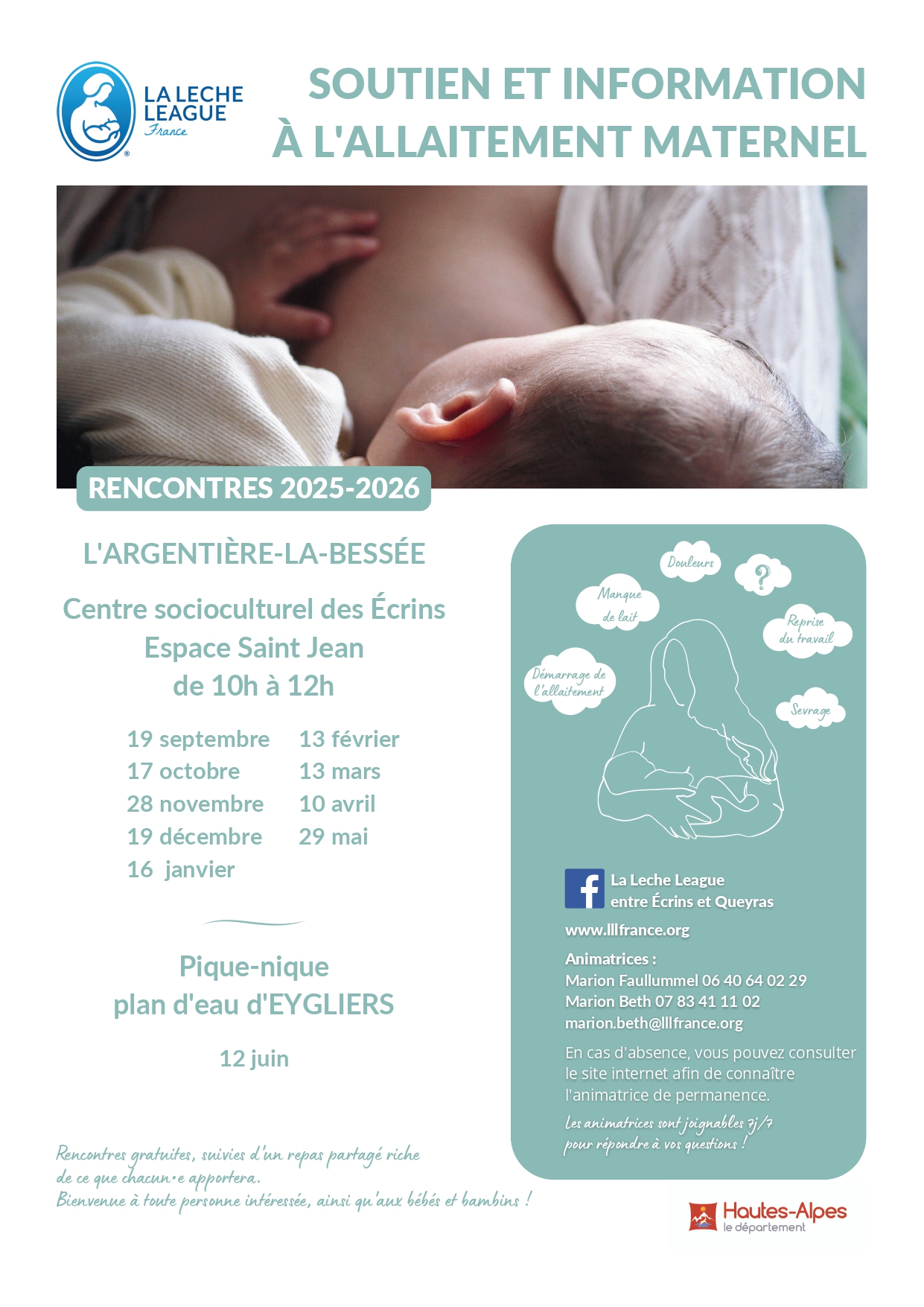 Dates des rencontres de la Leche League - 2025/2026