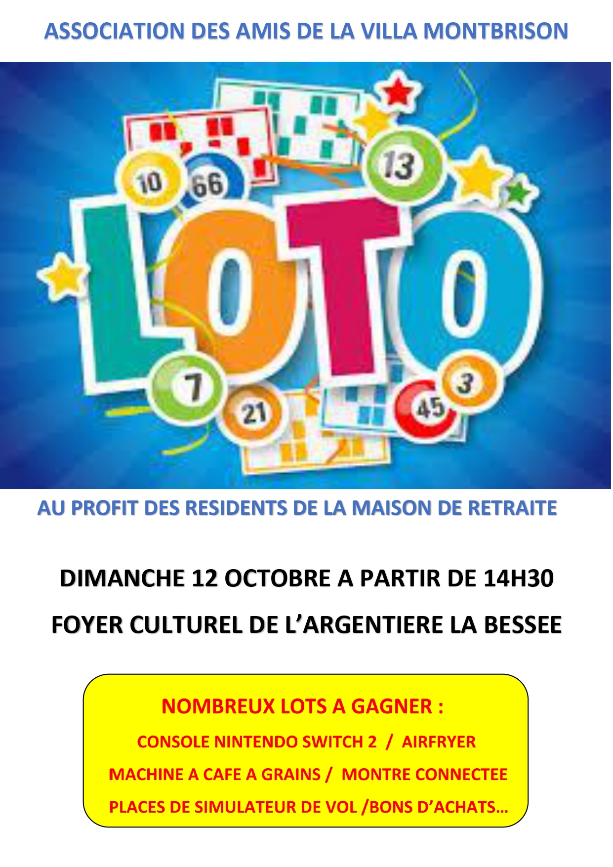 Loto des amis de la Villa Montbrison - dimanche 12 octobre