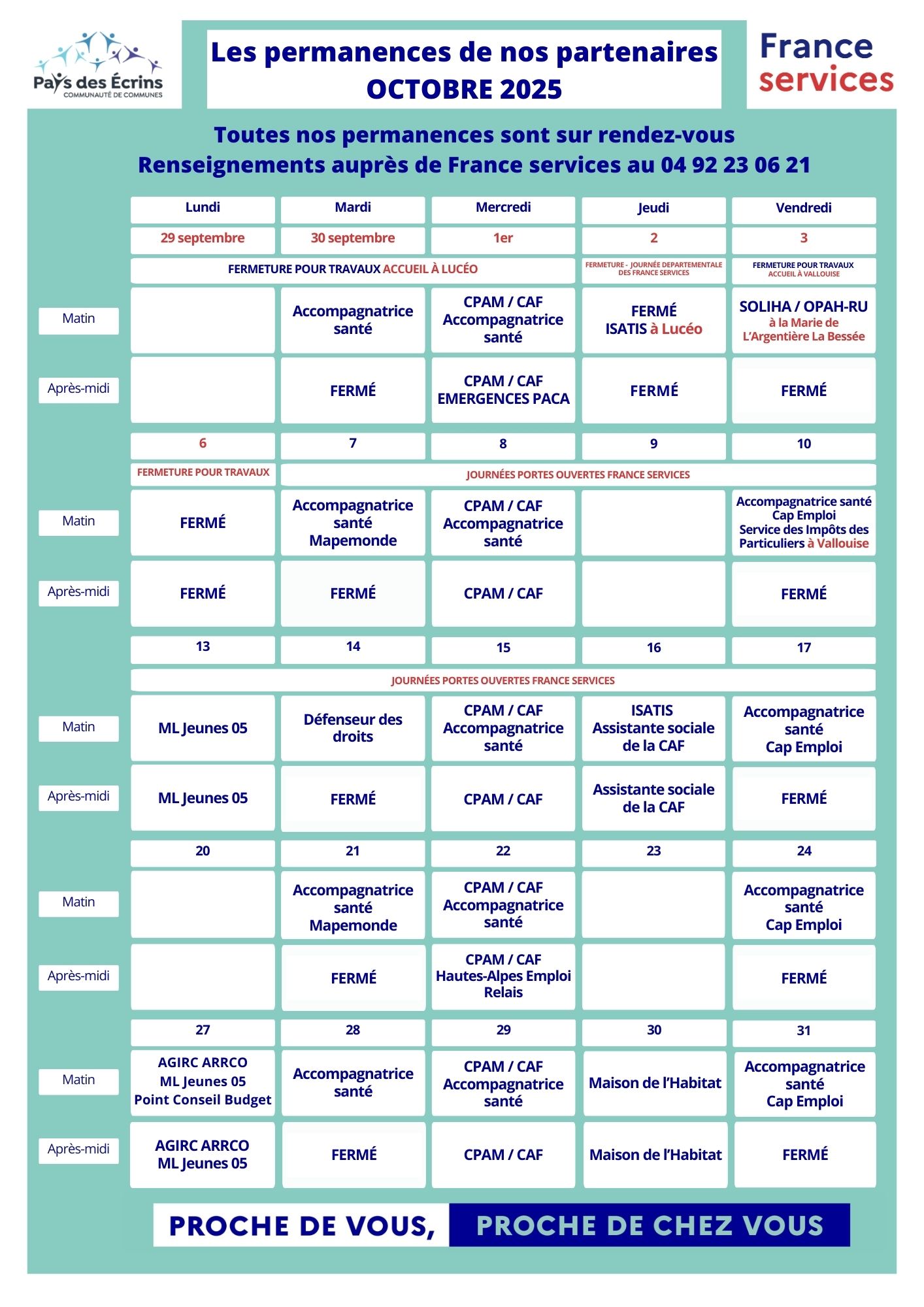Planning permanences France services - octobre 2025