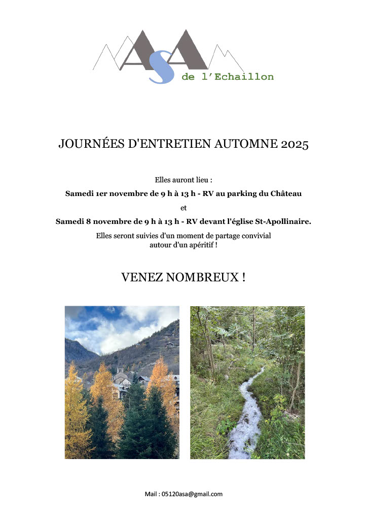 Entretien d'automne de l'ASA - 1er et 8 novembre