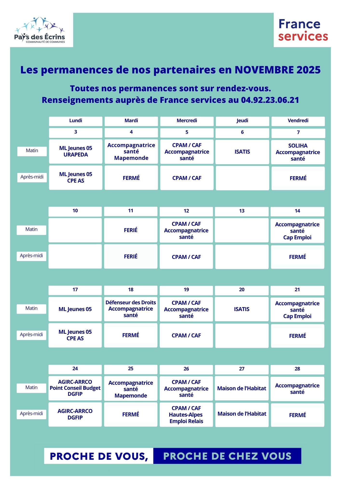 Planning permanences France services - novembre 2025