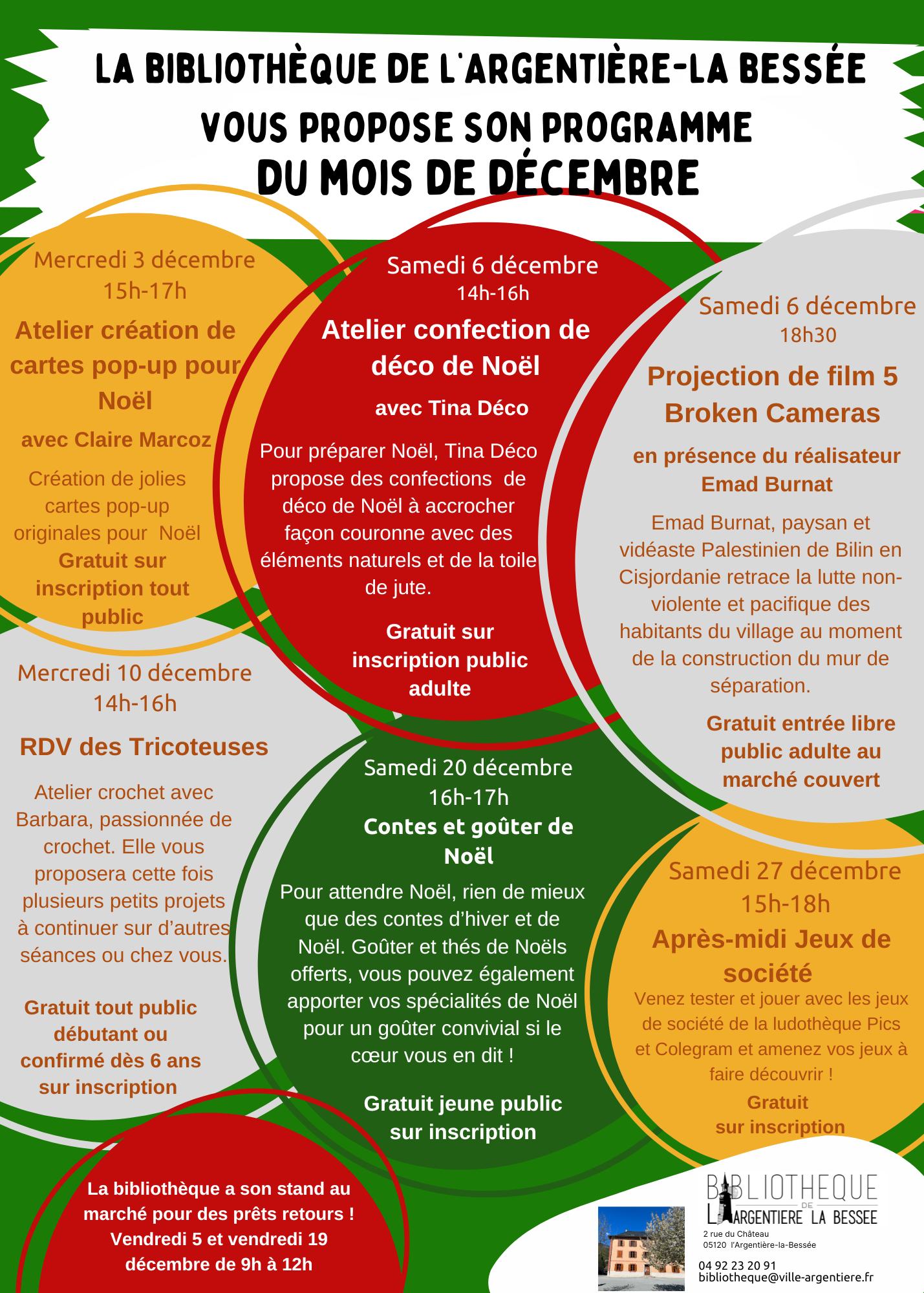 Programme des animations du mois de décembre à la bibliothèque