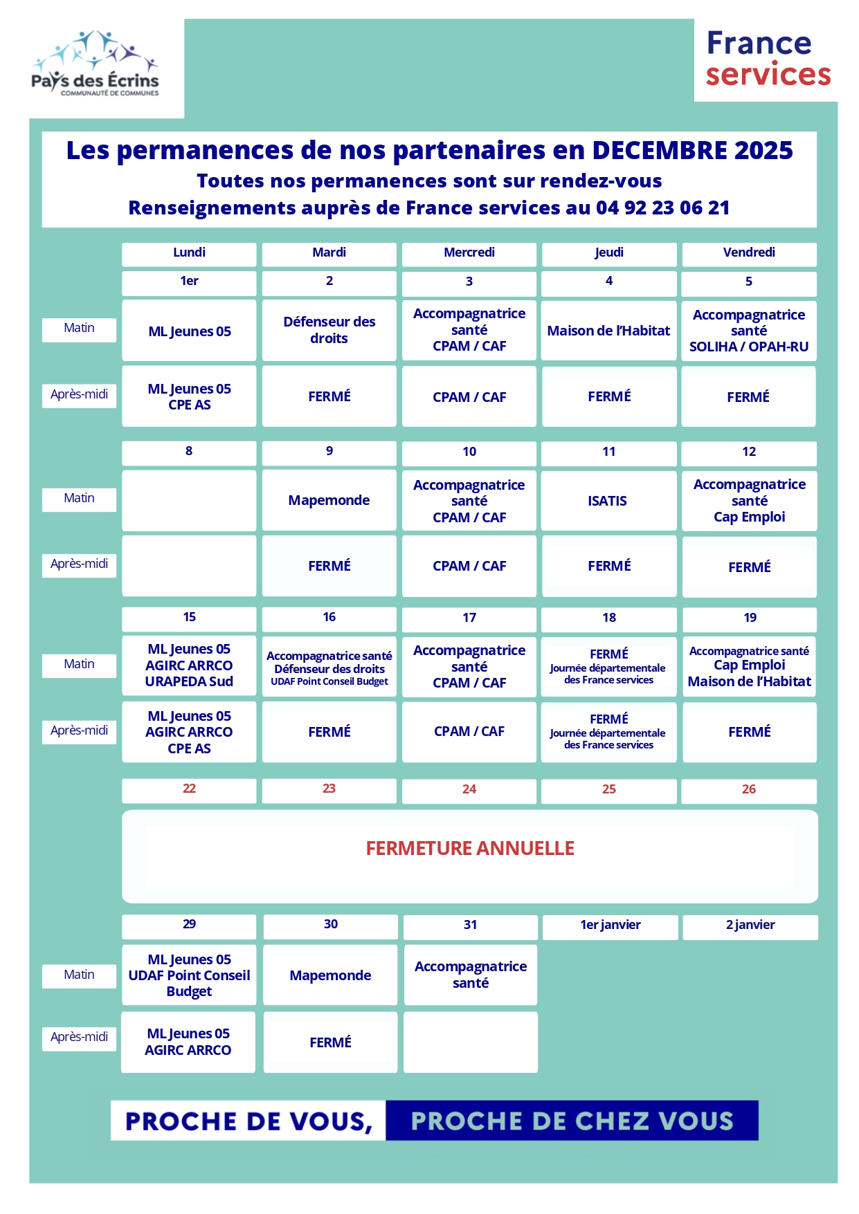 Planning permanences France services - décembre 2025