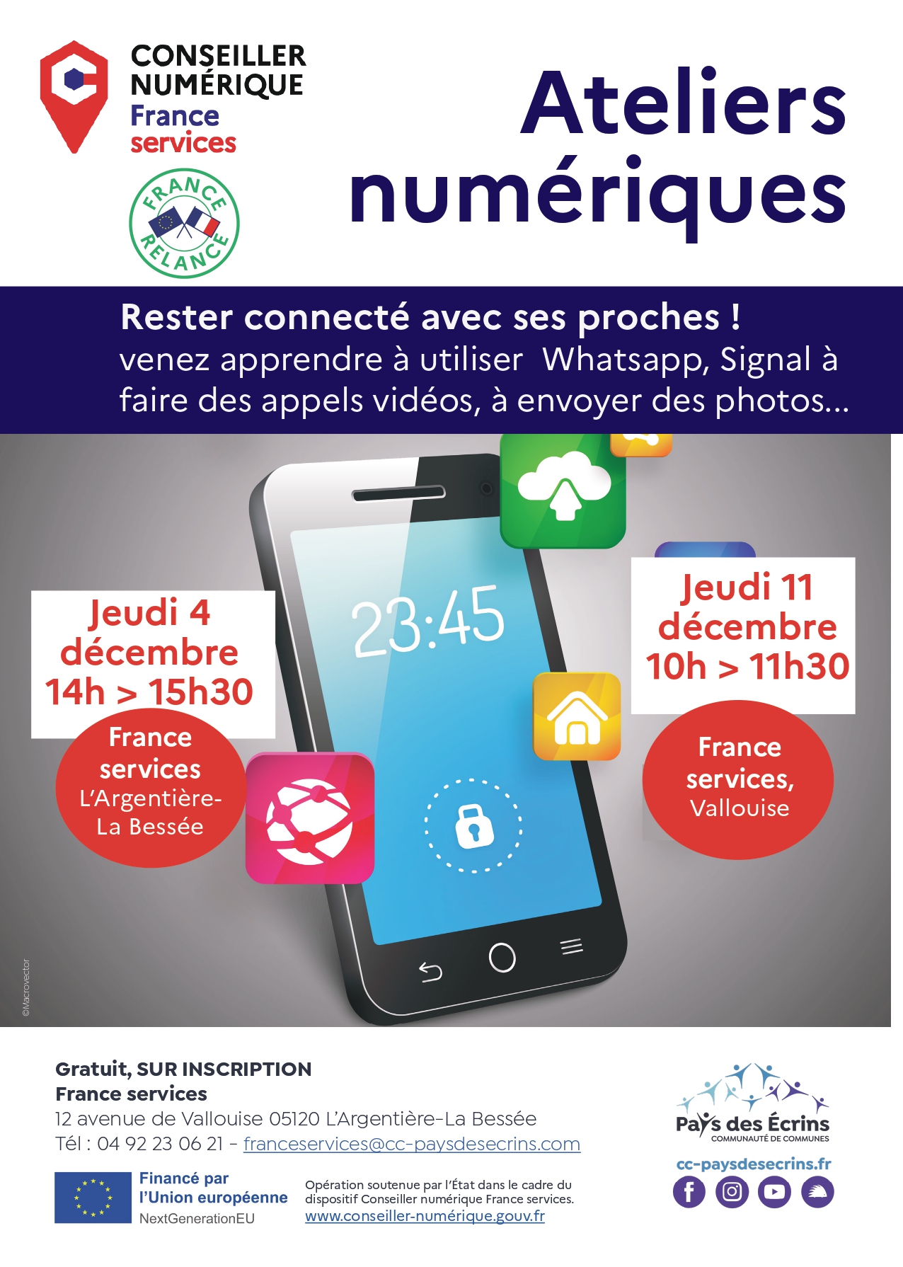 Ateliers numériques de France Services - jeudis 4 et 11 décembre 2025