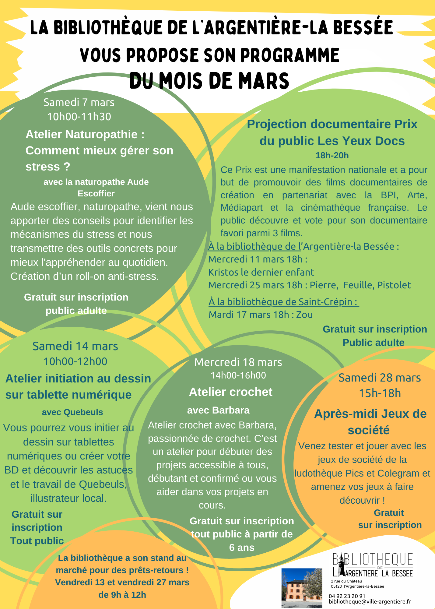 Programme des animations du mois de mars à la bibliothèque