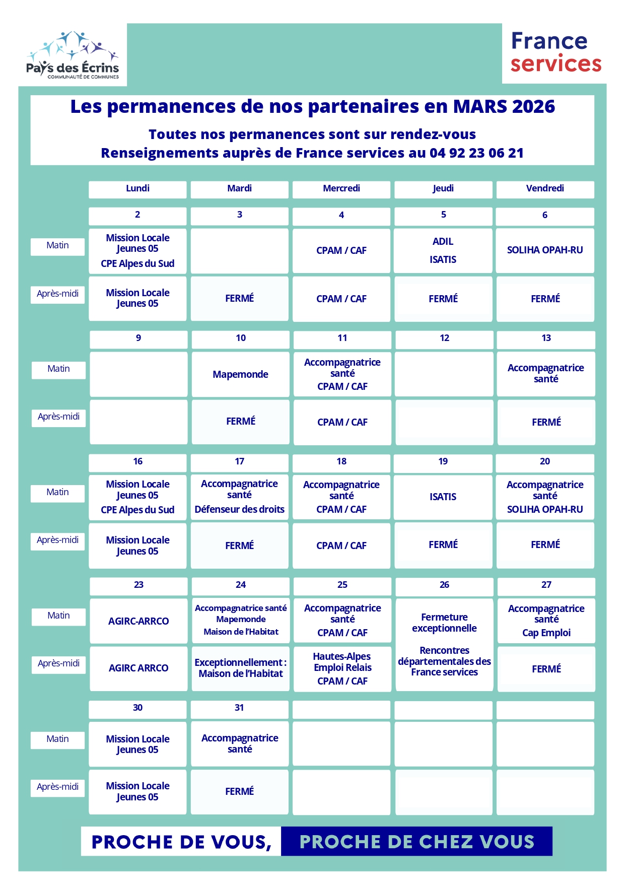 Planning permanences France services - mars 2026