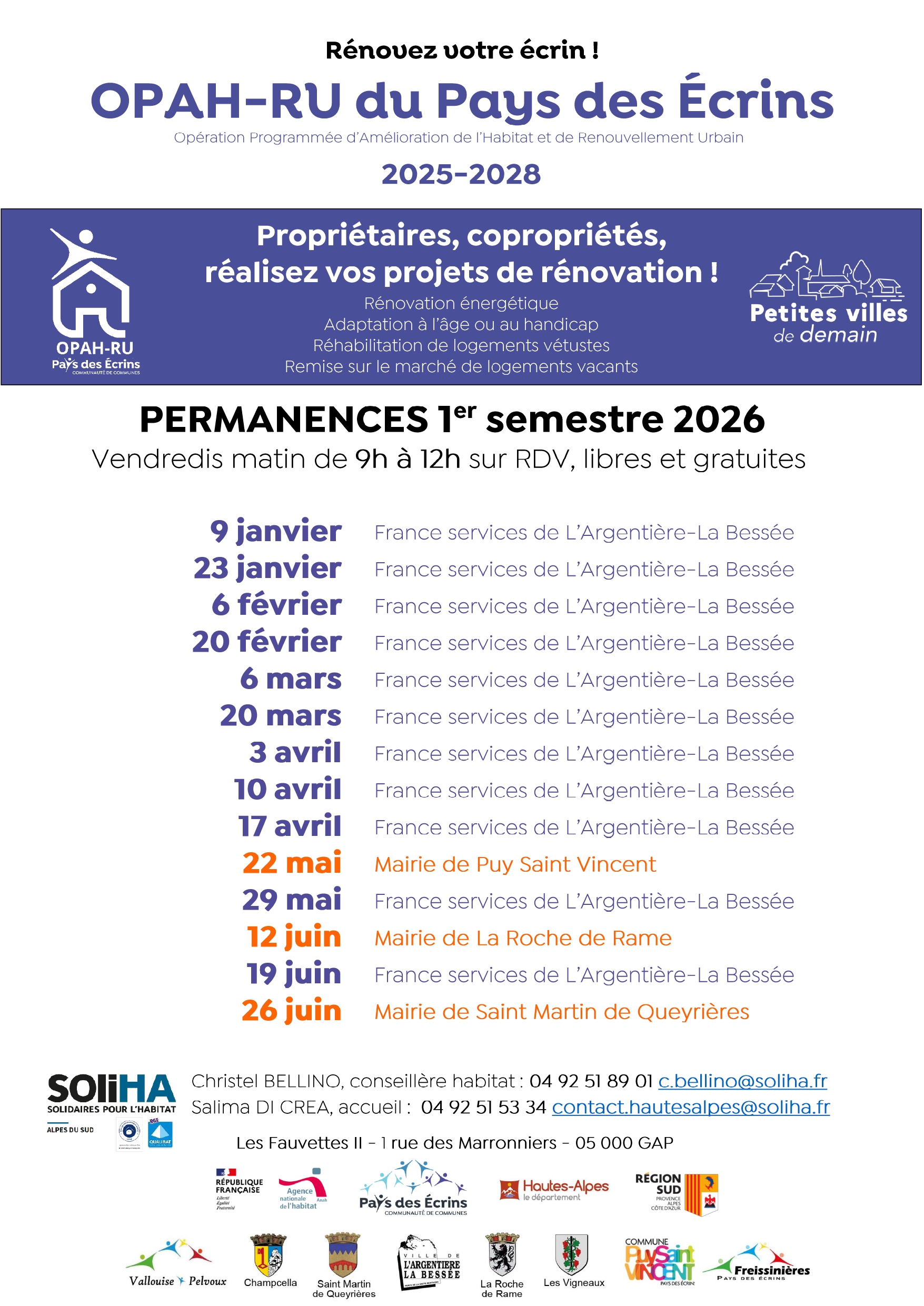 PERMANENCES OPAH-RU DU PAYS DES ECRINS - premier semestre