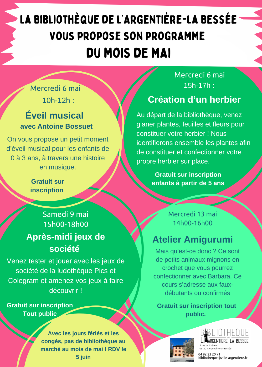 Programme des animations du mois de mai à la bibliothèque