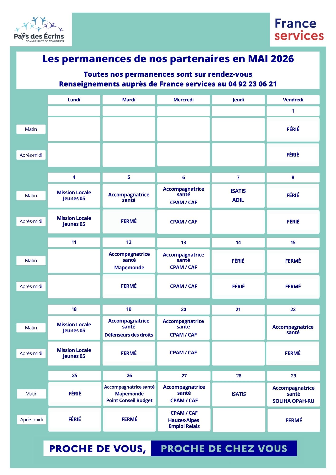 Planning permanences France services - mai 2026