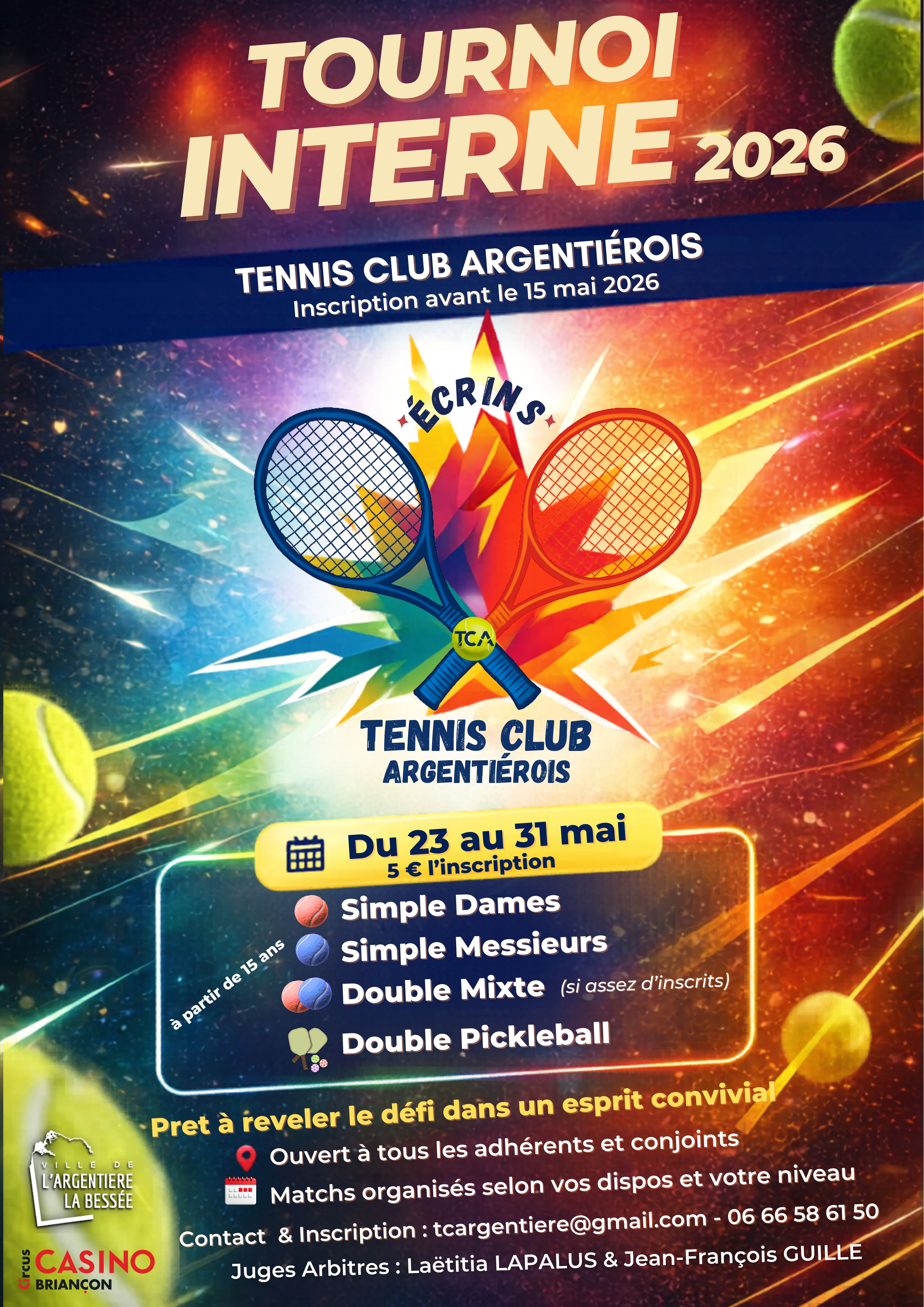 Tournoi du club de tennis - du 23 au 31 mai 2026