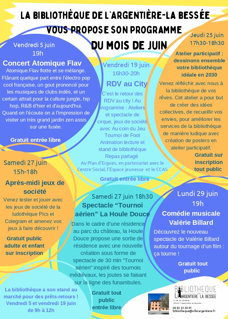 Programme des animations du mois de juin à la bibliothèque