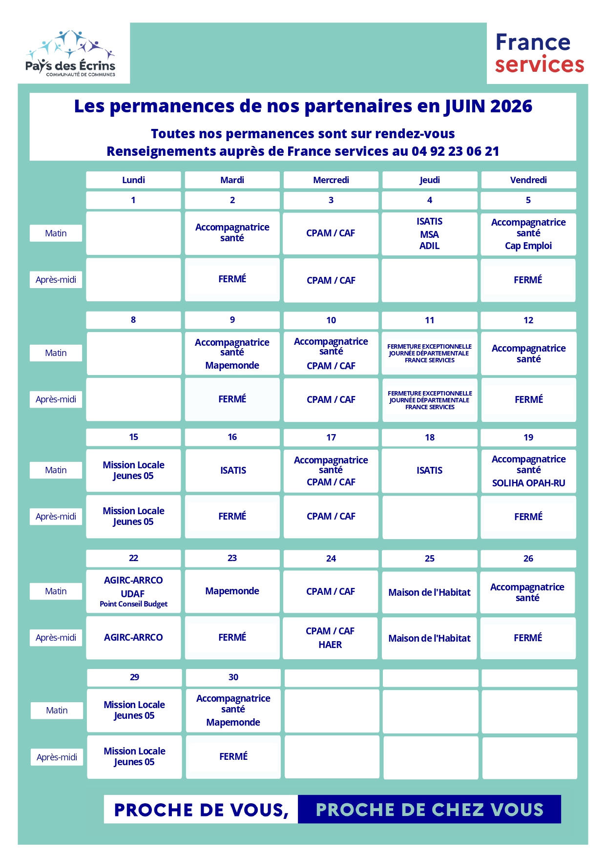 Planning permanences France services - juin 2026