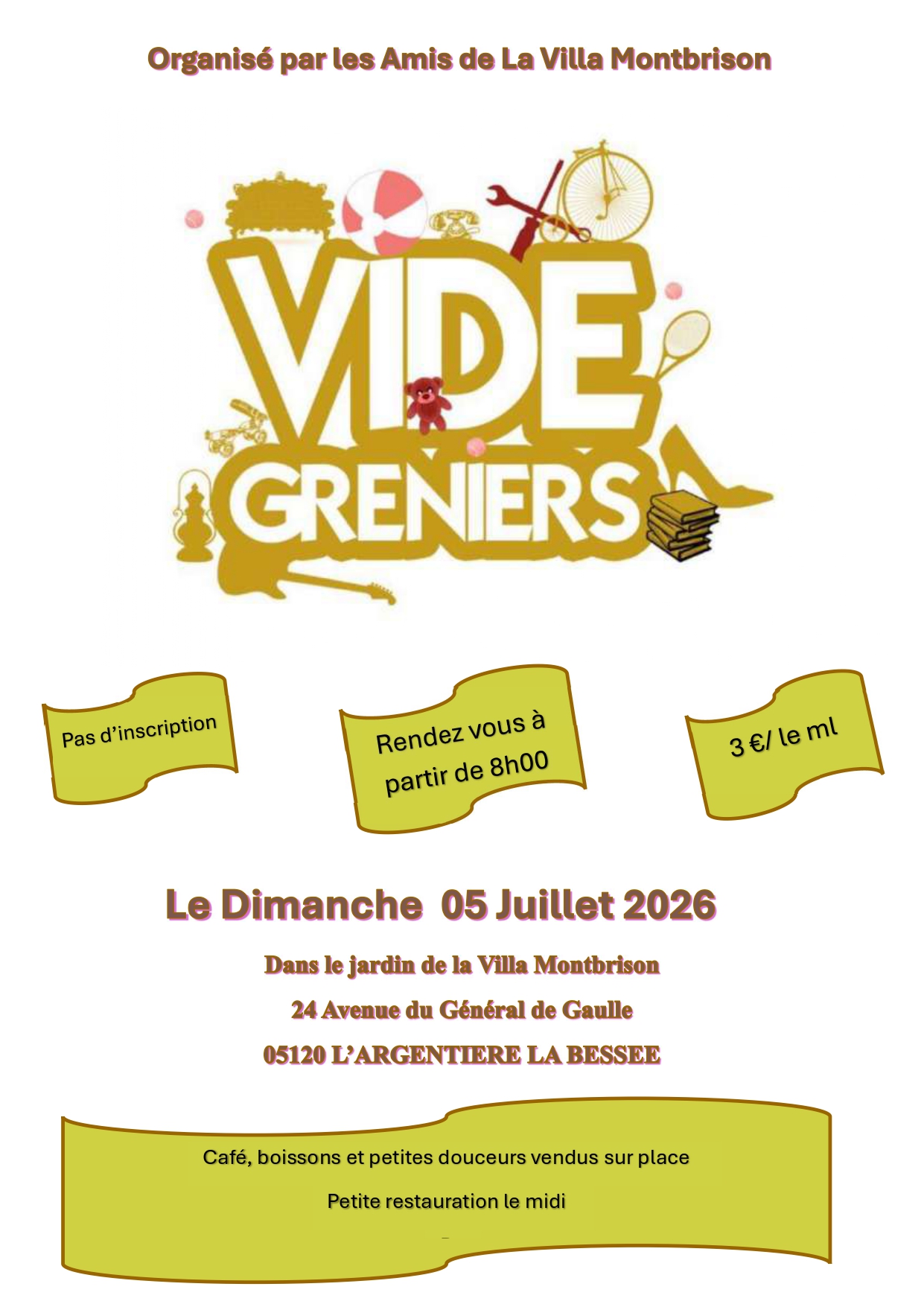 Vide grenier des amis de la Villa Montbrison - dimanche 5 juillet 2026