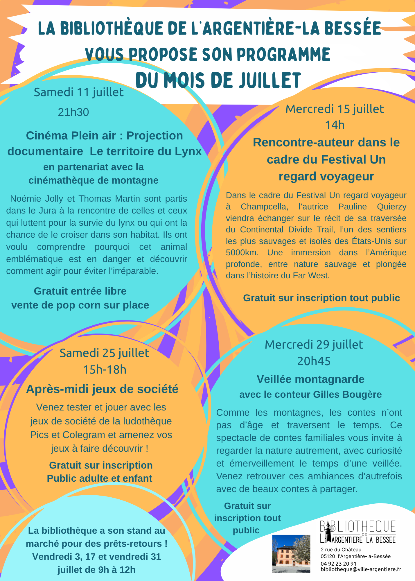 Programme des animations du mois de juillet à la bibliothèque
