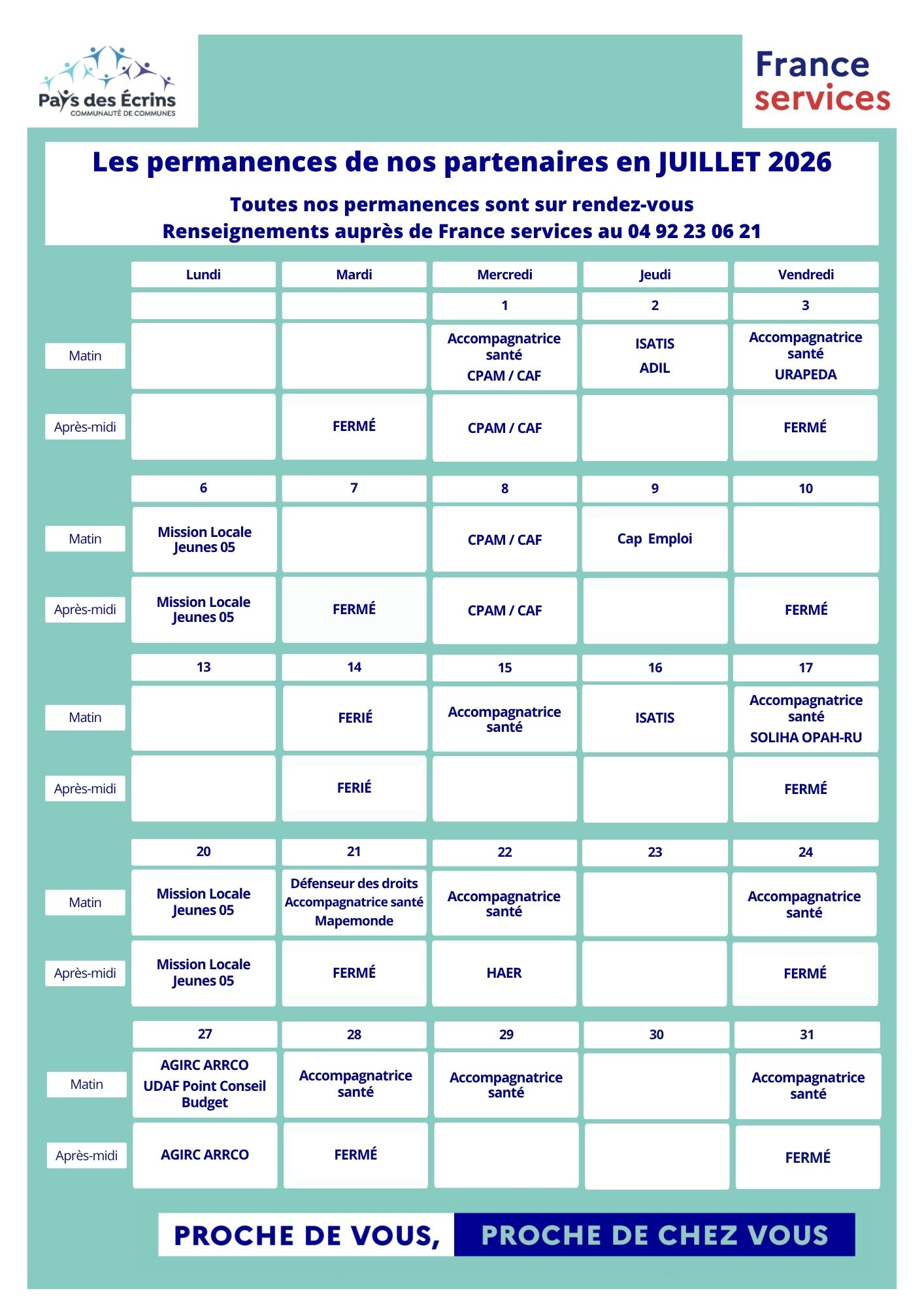 Planning permanences France services - juillet 2026