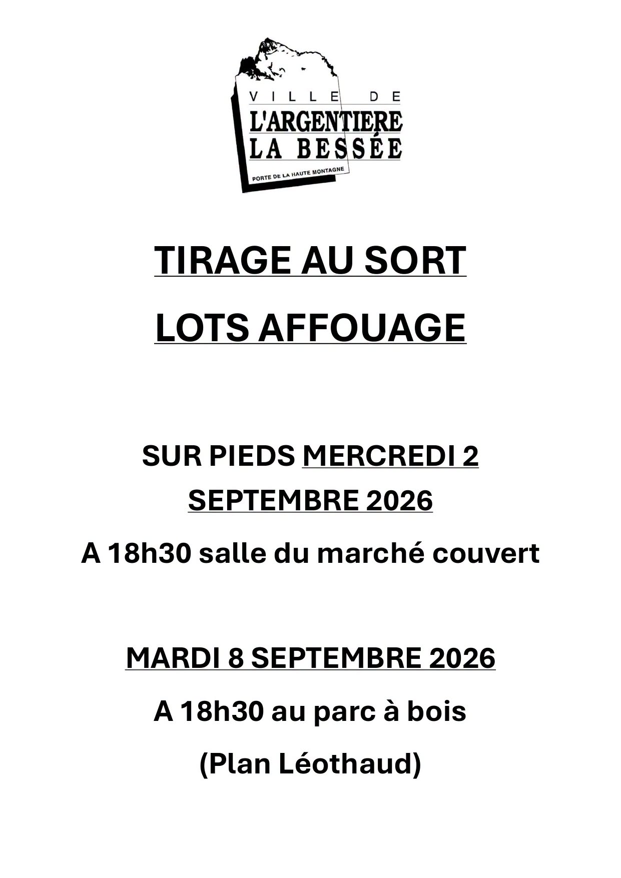 Tirage au sort lots affouage - 2 et 8 septembre