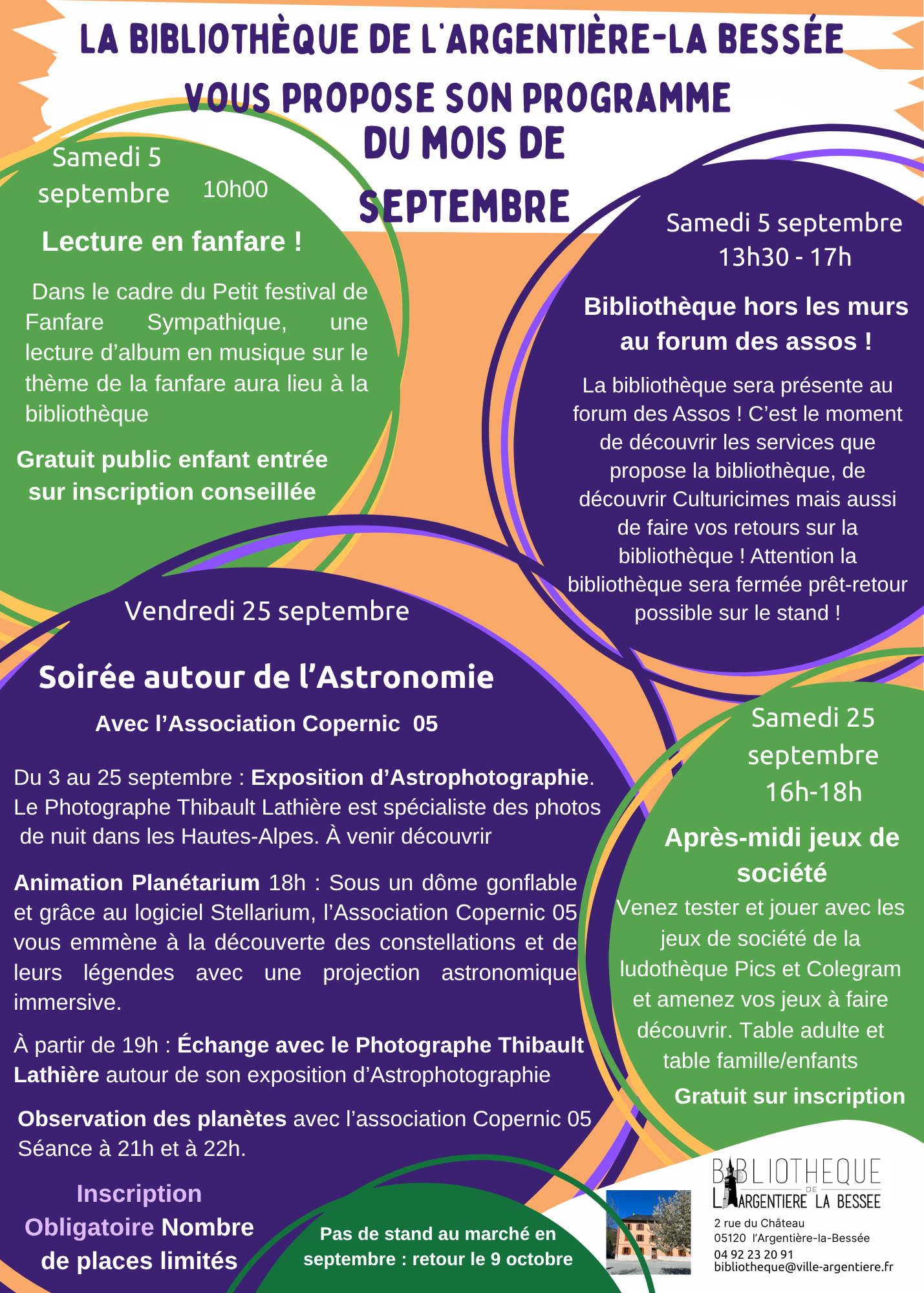 Programme des animations du mois de septembre à la bibliothèque