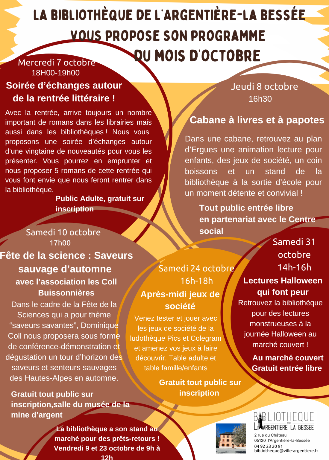 Programme des animations du mois d'octobre à la bibliothèque