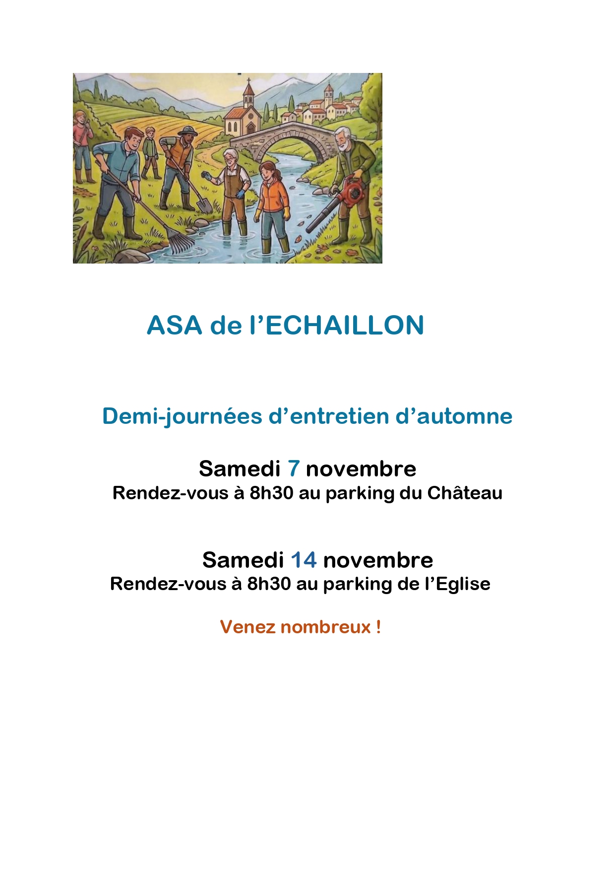 Demi-journées d'entretien de l'ASA de l'Echaillon - 7 et 14 novembre 2026