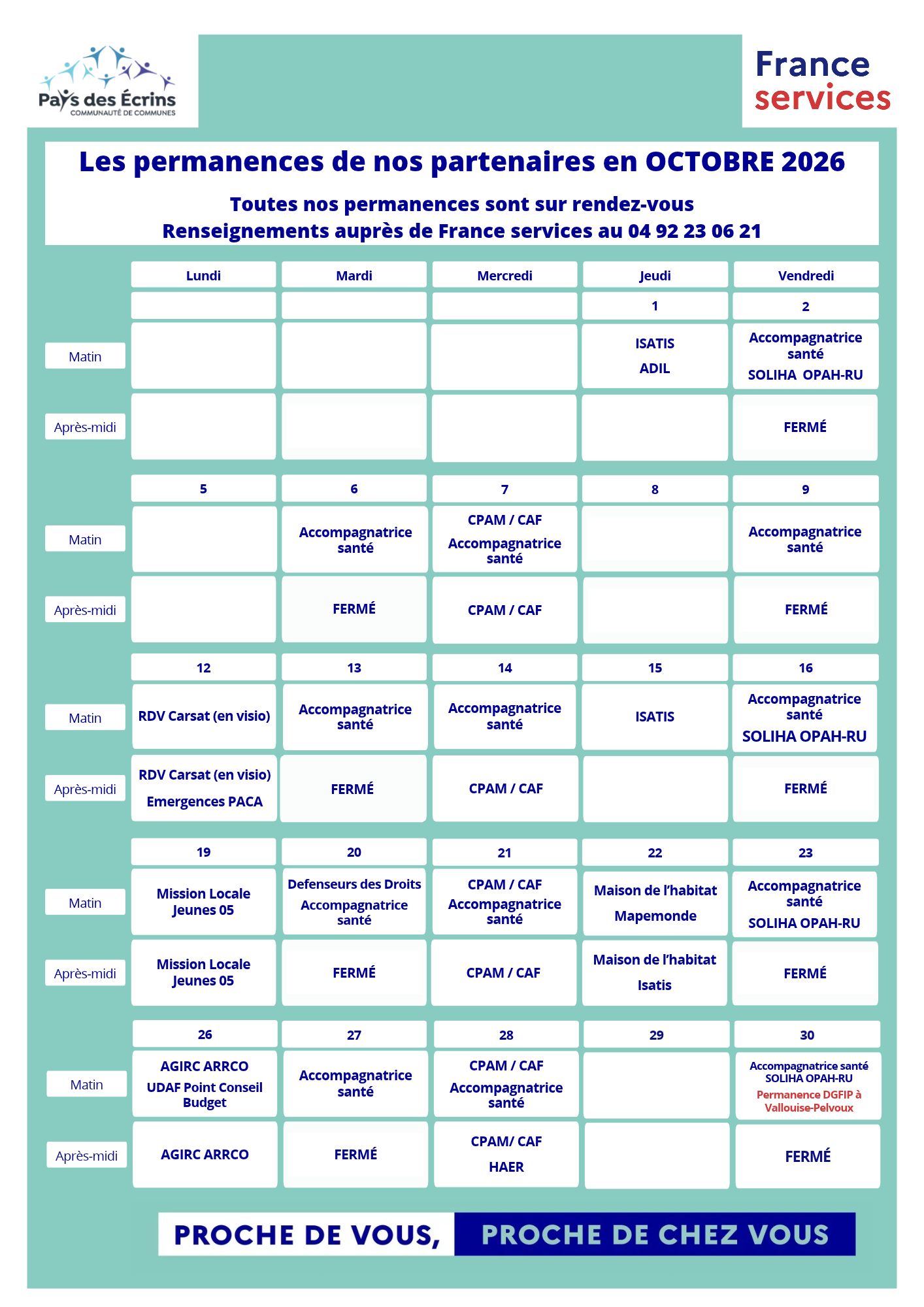 Planning permamences France Services - octobre 2026
